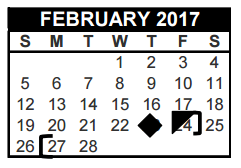 District School Academic Calendar for Transition Program for February 2017