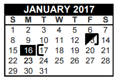 District School Academic Calendar for Transition Program for January 2017