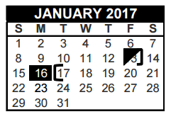 District School Academic Calendar for Harwood J H for January 2017