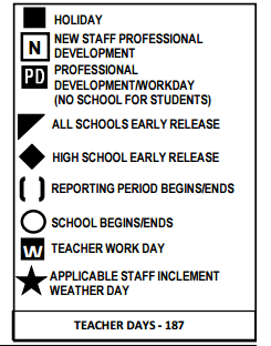 District School Academic Calendar Legend for Transition Program