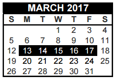 District School Academic Calendar for Alter Ed Prog for March 2017