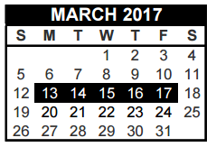 District School Academic Calendar for Transition Program for March 2017