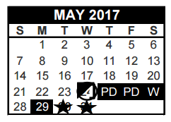 District School Academic Calendar for Technical Ed Ctr for May 2017