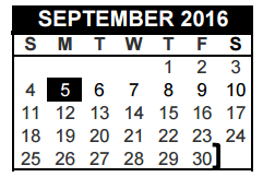 District School Academic Calendar for Shady Oaks Elementary for September 2016
