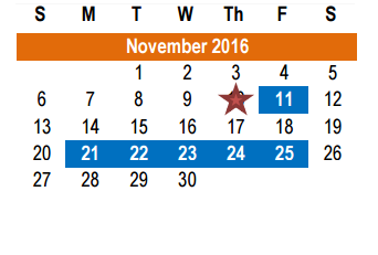 District School Academic Calendar for Hutto Elementary School for November 2016