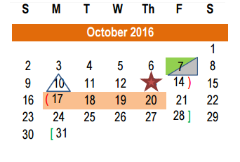 District School Academic Calendar for Williamson County Academy for October 2016
