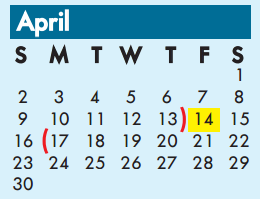 District School Academic Calendar for Schulze Elementary for April 2017