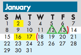 District School Academic Calendar for Schulze Elementary for January 2017