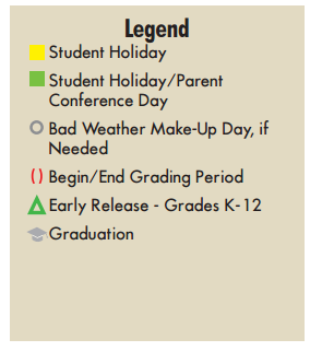 District School Academic Calendar Legend for Union Bower Center For Learning