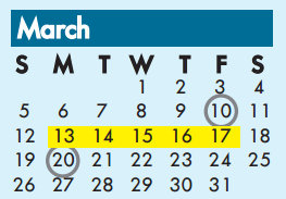 District School Academic Calendar for Wheeler Transitional And Developme for March 2017