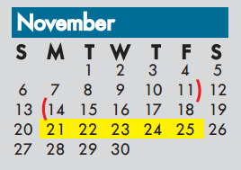 District School Academic Calendar for Elliott Elementary for November 2016