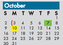 District School Academic Calendar for Wheeler Transitional And Development for October 2016