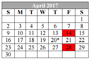 District School Academic Calendar for William Paschall Elementary for April 2017