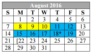 District School Academic Calendar for Woodlake Elementary for August 2016