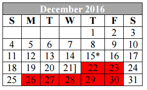 District School Academic Calendar for Mary Lou Hartman for December 2016