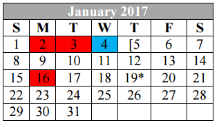 District School Academic Calendar for Kitty Hawk Middle for January 2017