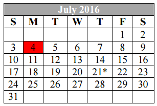 District School Academic Calendar for Converse Elementary for July 2016