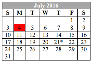 District School Academic Calendar for Bexar Co J J A E P for July 2016