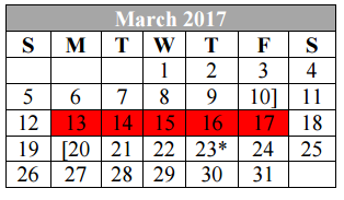 District School Academic Calendar for William Paschall Elementary for March 2017