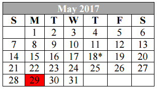 District School Academic Calendar for Mary Lou Hartman for May 2017