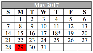 District School Academic Calendar for Kirby Middle for May 2017