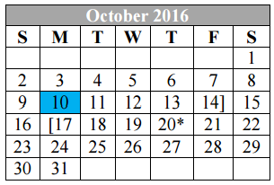District School Academic Calendar for Woodlake Hills Middle for October 2016