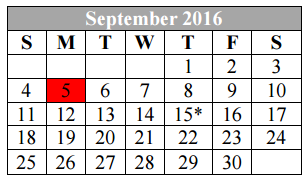 District School Academic Calendar for Coronado Village Elementary for September 2016