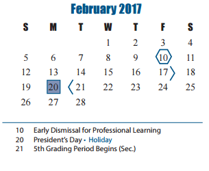 District School Academic Calendar for Cinco Ranch High School for February 2017