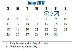 District School Academic Calendar for James E Williams Elementary for June 2017