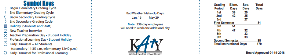 District School Academic Calendar Key for Katy Elementary