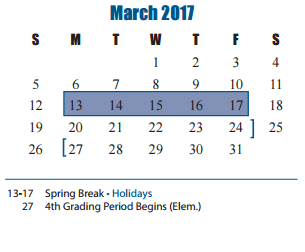 District School Academic Calendar for Bear Creek Elementary for March 2017