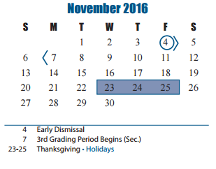 District School Academic Calendar for Franz Elementary for November 2016