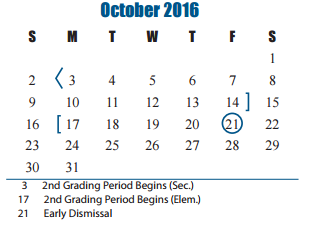 District School Academic Calendar for Franz Elementary for October 2016