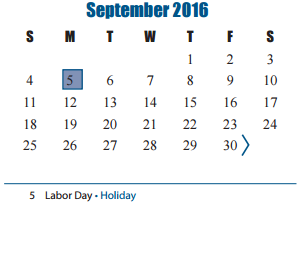 District School Academic Calendar for Franz Elementary for September 2016