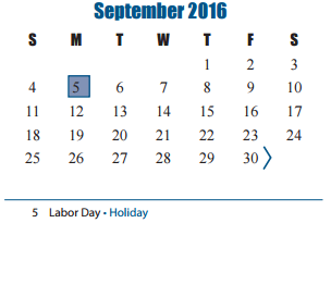 District School Academic Calendar for Joella Exley Elementary for September 2016