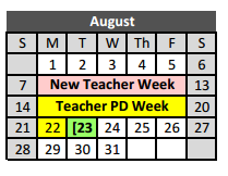 District School Academic Calendar for Indian Springs Middle School for August 2016