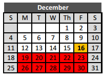 District School Academic Calendar for Keller High School for December 2016