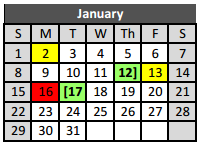 District School Academic Calendar for New Direction Lrn Ctr for January 2017