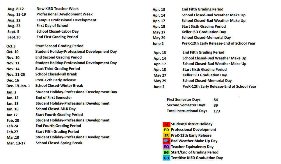 District School Academic Calendar Key for Central High School