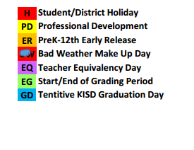 District School Academic Calendar Legend for Parkwood Hill Intermediate