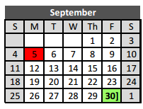 District School Academic Calendar for Independence Elementary for September 2016
