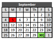 District School Academic Calendar for Park Glen Elementary for September 2016