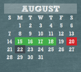District School Academic Calendar for Wunderlich Intermediate for August 2016
