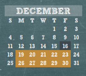 District School Academic Calendar for Wunderlich Intermediate for December 2016