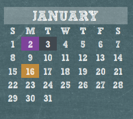 District School Academic Calendar for Kleb Intermediate for January 2017