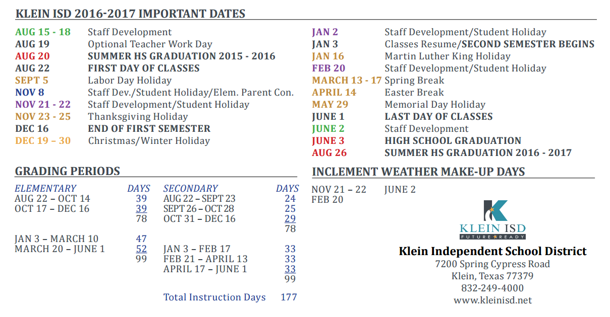 District School Academic Calendar Key for Kaiser Elementary