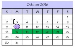 District School Academic Calendar for E B Reyna Elementary for October 2016