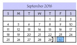 District School Academic Calendar for E B Reyna Elementary for September 2016