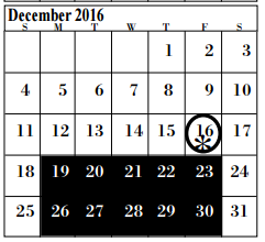 District School Academic Calendar for High Point Alter for December 2016