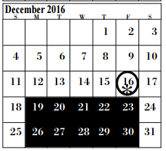 District School Academic Calendar for Dewalt Alter for December 2016